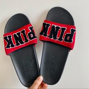 VS Pink Collegiate Red, Black, White Slides Medium